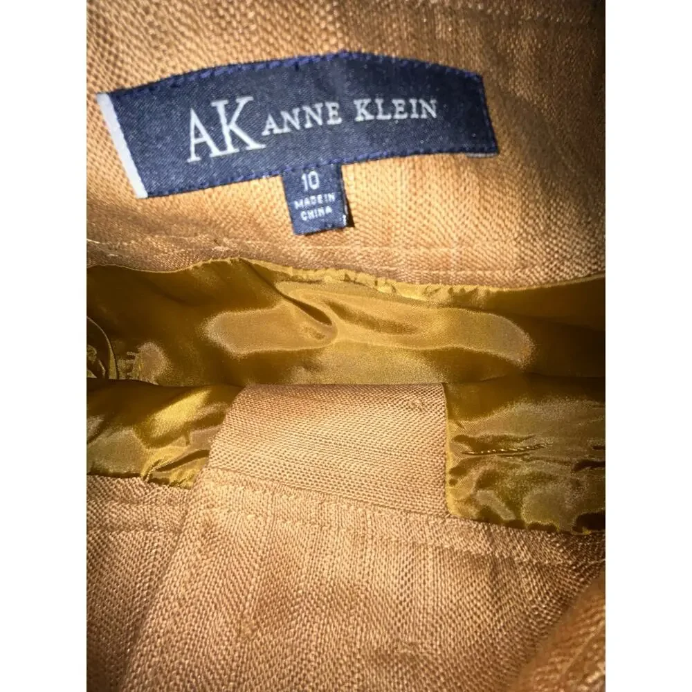 AK Anne Klein Skirt 10 Mustard Linen Cotton Button Front Pencil Lined NWT Career